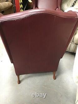 Sherborne Wing Back Queen Anne Legs Red Leather Fire Side Chair