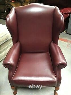 Sherborne Wing Back Queen Anne Legs Red Leather Fire Side Chair