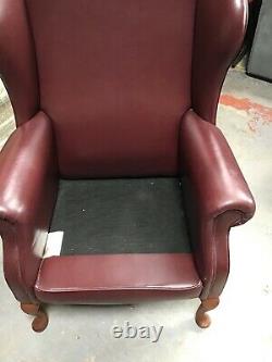 Sherborne Wing Back Queen Anne Legs Red Leather Fire Side Chair