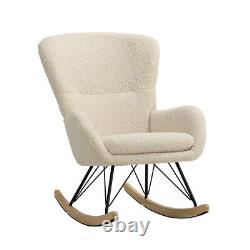 Sherpa Upholstered Rocking Chair Armchair Wing Back Sofa Bedroom Fireside Lounge