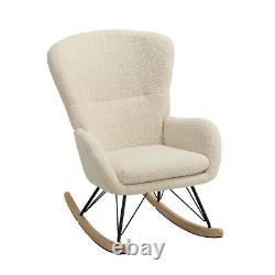 Sherpa Upholstered Rocking Chair Armchair Wing Back Sofa Bedroom Fireside Lounge