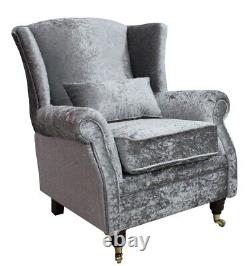 Silver Fireside Queen Anne High Back Wing Chair Fabric Armchair Shimmer