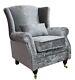 Silver Fireside Queen Anne High Back Wing Chair Fabric Armchair Shimmer