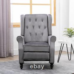 Single Grey Velvet Wing Back Recliner Armchair Fireside Sofa Chair Living Room