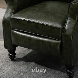 Single Vintage Green Wing Back Recliner Armchair Fireside Sofa Chair PU Leather