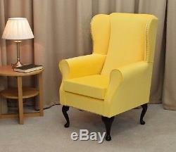 Small High Wing Back Fireside Chair Lemon Cambio Fabric Seat Easy Armchair UK