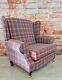 Snuggle Wing Back Cottage Fireside Chair Extra Wide Balmoral Amethyst Tartan