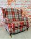 Snuggle Wing Back Cottage Fireside Chair Extra Wide Balmoral Cherry/grey Tartan