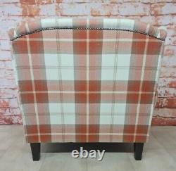 Snuggle Wing Back Cottage Fireside Chair EXTRA WIDE Balmoral Orange/Rust Tartan