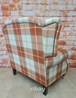 Snuggle Wing Back Cottage Fireside Chair EXTRA WIDE Balmoral Orange/Rust Tartan