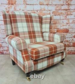 Snuggle Wing Back Cottage Fireside Chair EXTRA WIDE Balmoral Orange/Rust Tartan