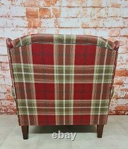 Snuggle Wing Back Cottage Fireside Chair EXTRA WIDE Balmoral Red Tartan Fabric