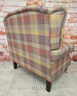Snuggle Wing Back Cottage Fireside Chair EXTRA WIDE Katrine Spice Tartan
