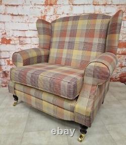 Snuggle Wing Back Cottage Fireside Chair EXTRA WIDE Katrine Spice Tartan