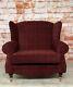 Snuggle Wing Back Cottage Fireside Chair Extra Wide Lana Claret Check Fabric