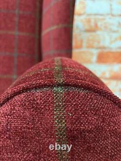 Snuggle Wing Back Cottage Fireside Chair EXTRA WIDE Lana Claret Check Fabric