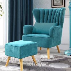Sofa Wing Back Armchair Tub Chair Fabric Fireside Lounge + Foot Stool Bedroom