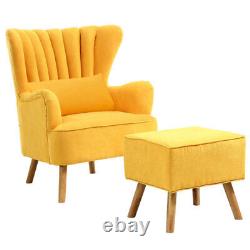 Sofa Wing Back Armchair Tub Chair Fabric Fireside Lounge + Foot Stool Bedroom UK