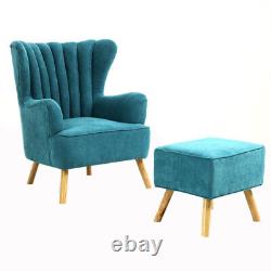 Sofa Wing Back Armchair Tub Chair Fabric Fireside Lounge + Foot Stool Bedroom UK