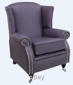 Southwold Fireside High Back Wing Armchair Amethyst Purple Leather