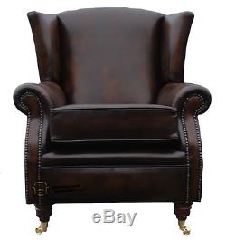 Southwold Fireside High Back Wing Armchair Antique Brown Leather