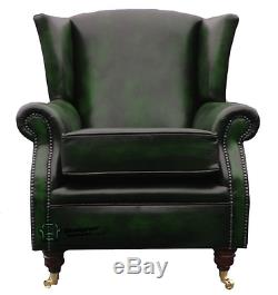 Southwold Fireside High Back Wing Armchair Antique Green Leather