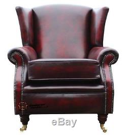 Southwold Fireside High Back Wing Armchair Antique Oxblood Leather