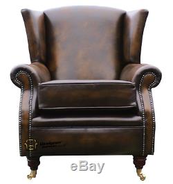 Southwold Fireside High Back Wing Armchair Antique Tan Leather