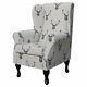 Stag Wingback Fireside Armchair Chair In Designer Charcoal Deer Fabric