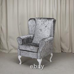 Standard Wingback Fireside Queen Anne Armchair in Bling Pewter Fabric
