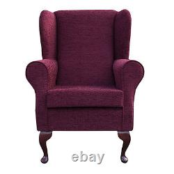 Standard Wingback Fireside Queen Anne Armchair in Boucle Claret Fabric