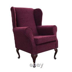 Standard Wingback Fireside Queen Anne Armchair in Boucle Claret Fabric