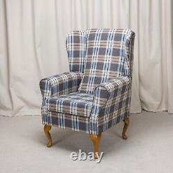 Standard Wingback Fireside Queen Anne Armchair in Chambray Blue Fabric