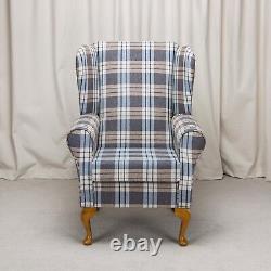 Standard Wingback Fireside Queen Anne Armchair in Chambray Blue Fabric