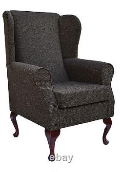 Standard Wingback Fireside Queen Anne Armchair in Chocolate Weave Fabric