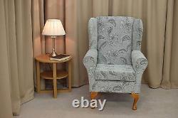 Standard Wingback Fireside Queen Anne Armchair in Floral Grey Fabric