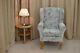 Standard Wingback Fireside Queen Anne Armchair In Floral Grey Fabric