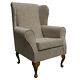 Standard Wingback Fireside Queen Anne Armchair In Oatmeal Floral Fabric
