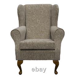 Standard Wingback Fireside Queen Anne Armchair in Oatmeal Floral Fabric