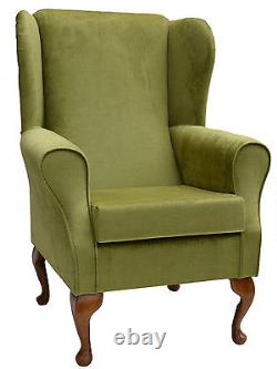 Standard Wingback Fireside Queen Anne Armchair in Topaz Lime Fabric
