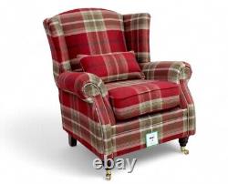 Stocked Quick Delivery Accent Wing Chair Fireside Balmoral Red Fabric Tartan