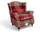 Stocked Quick Delivery Accent Wing Chair Fireside Balmoral Red Fabric Tartan
