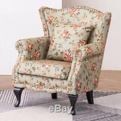 Studs Butterfly Back Fabric Wing Chair Chesterfield Fireside Queen Anne Armchair