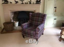Stunning Fireside Wing Back Chair In Tartan Wool By Johnsons Of Elgin