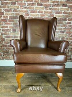 Stunning Leather Chesterfield Style Wingback Armchair Brown Fireside Chair