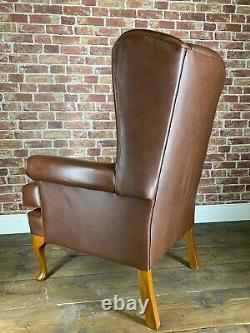 Stunning Leather Chesterfield Style Wingback Armchair Brown Fireside Chair