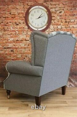 Sunggle Fireside Chair EXTRA WIDE Aldernay Grey Tartan & Plain Grey Frame