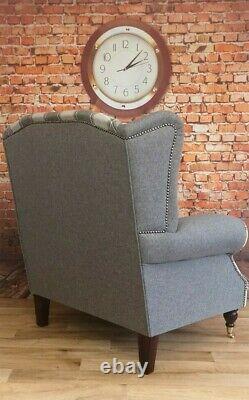 Sunggle Fireside Chair EXTRA WIDE Aldernay Grey Tartan & Plain Grey Frame