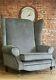 Sunggle Fireside Chair Extra Wide Extra Tall Elephant Grey Fabric Black Piping