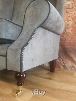Sunggle Fireside Chair EXTRA WIDE EXTRA TALL Elephant Grey Fabric Black Piping